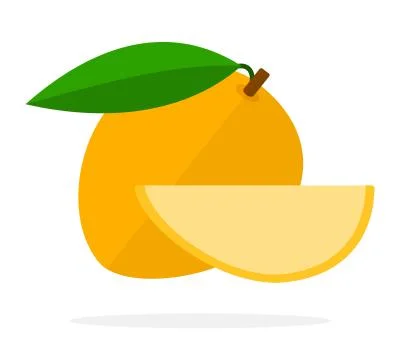Yellow mango with leaf and slice of mango flat isolated Stock Illustration
