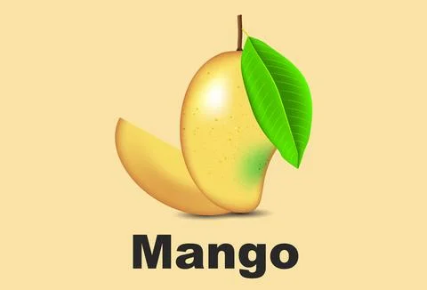 Yellow mango with mango leaves and slices vector illustration. 스톡 일러스트
