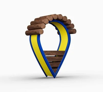 Yellow map location pointer with wooden timber isolated on a white background 库存插图