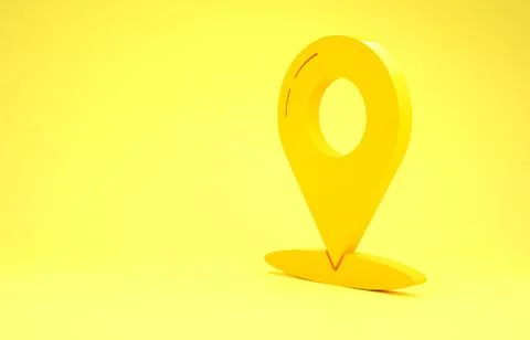 Yellow Map pin icon isolated on yellow background. Navigation, pointer, locat Stock Illustration