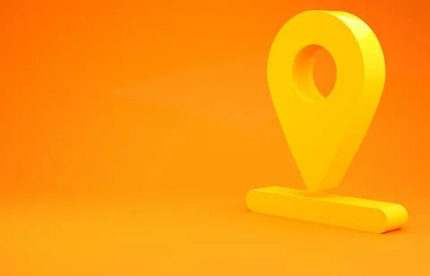 Yellow Map pin icon isolated on orange background. Navigation, pointer, locat Stock Illustration