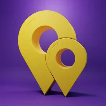Yellow Map pin icon isolated on purple background. Navigation, pointer, locat Stock Illustration