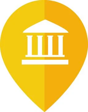 Yellow map pin with museum building symbol icon Stock Illustration