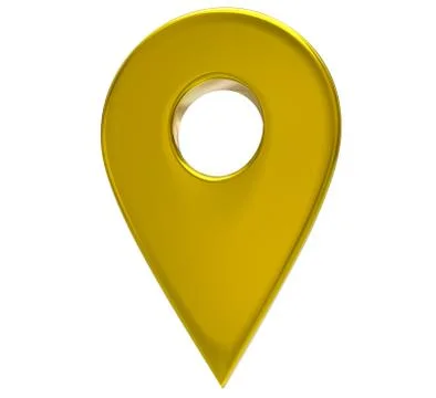 Yellow map pointer 3d pin. Location symbol isolated on white background. Web Illustrazione stock