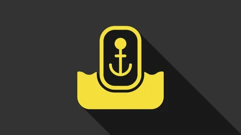 Yellow Map pointer with anchor icon isolated on grey background. 4K Video motion Video stock 159338203