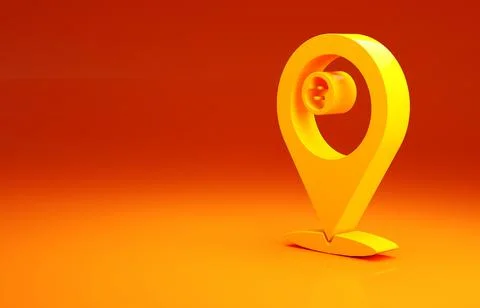 Yellow Map pointer with billiard pool snooker ball with number 8 icon isolated Stock Illustration