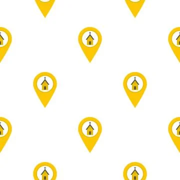 Yellow map pointer with church sign pattern flat Stockillustratie