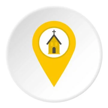 Yellow map pointer with church sign icon circle Stock Illustration