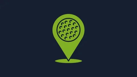 Yellow Map pointer with golf sport club icon isolated on blue background. 4K Video stock 232241771