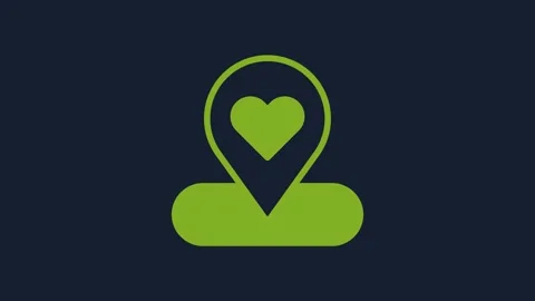 Yellow Map pointer with heart icon isolated on blue background. Valentines day Video stock 232081640