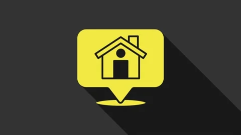 Yellow Map pointer with house icon isolated on grey background. Home location Video stock 147708549