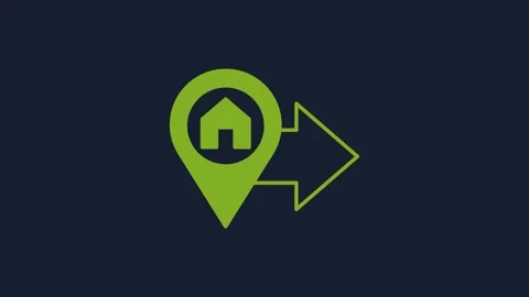 Yellow Map pointer with house icon isolated on blue background. Home location Video stock 231519039