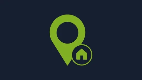 Yellow Map pointer with house icon isolated on blue background. Home location Video stock 231519183