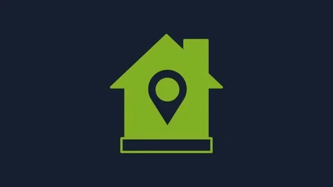 Yellow Map pointer with house icon isolated on blue background. Home location Video stock 231519906