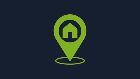 Yellow Map pointer with house icon isolated on blue background. Home location Video stock 231520057