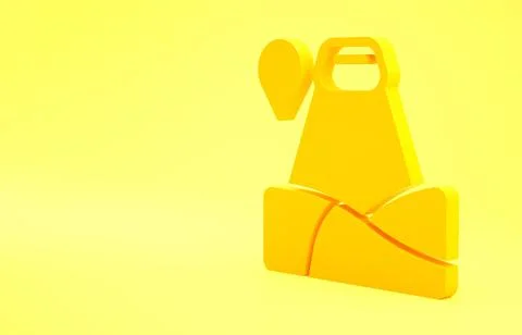 Yellow Map pointer with mountain icon isolated on yellow background. Mountain Stock Illustration