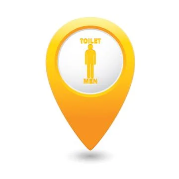 Yellow map pointer with restroom icon, man. WC icon Stock Illustration