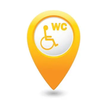 Yellow map pointer with restroom icon. Stock Illustration