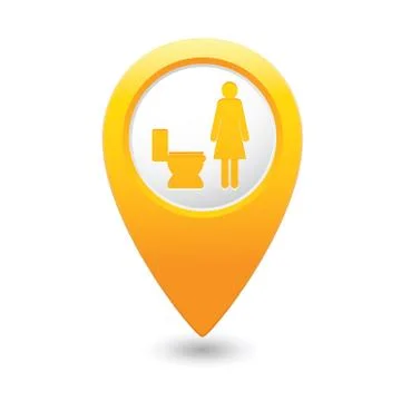 Yellow map pointer with restroom icons, lady. WC icon Stock Illustration