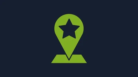 Yellow Map pointer with star icon isolated on blue background. Star favorite pin Video stock 232050711