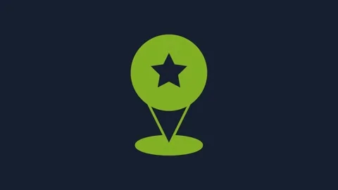 Yellow Map pointer with star icon isolated on blue background. Star favorite pin Video stock 232256551