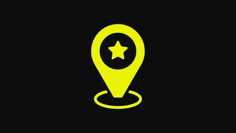 Yellow Map pointer with star icon isolated on black background. Star favorite Video stock 233072139