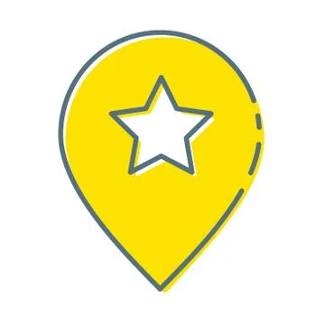 Yellow map pointer with star icon isolated on white background. Star favorite Stock Illustration