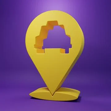Yellow Map pointer with taxi icon isolated on purple background. Location s.. Stock Illustration