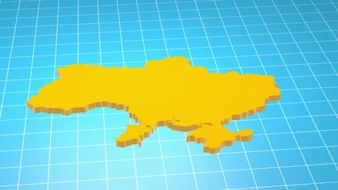 Yellow map of Ukraine 3D.. Camera flyby over the map of Ukraine Stock Footage 232130844