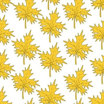 Yellow maple leaf. Endless vector pattern. Cartoon style. Illustrazione stock