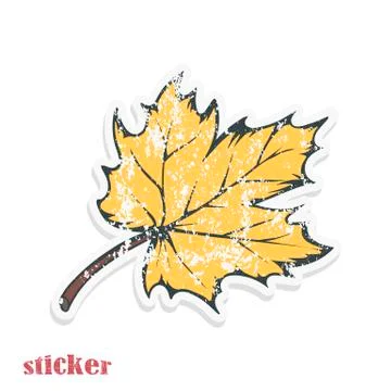 Yellow maple leaf. Vector illustration in the form of a shabby retro sticker. イラスト素材