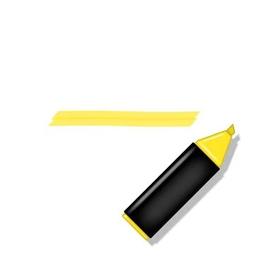 Yellow marker creating two parallel bright underlining on a isolated white .. Stock Illustration
