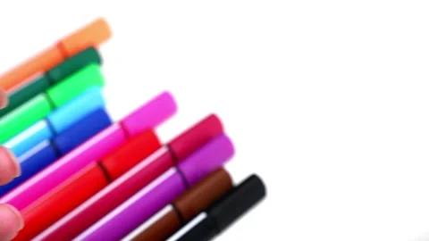 Yellow marker in hands on a blurred background. Stock Footage 157555215