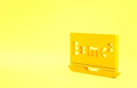 Yellow Math system of equation solution on laptop icon isolated on yellow bac Stock Illustration