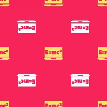 Yellow Math system of equation solution on laptop icon isolated seamless pattern Stock Illustration