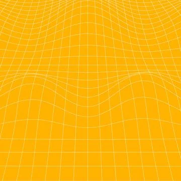 Yellow mathematical mesh background with a flowing warped grid, curved Stock Illustration