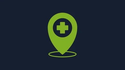 Yellow Medical map pointer with cross hospital icon isolated on blue background Video stock 232256099