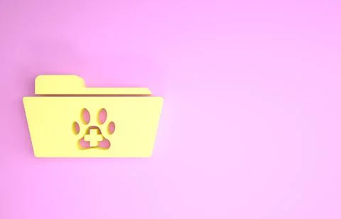 Yellow Medical veterinary record folder icon isolated on pink background. Dog Illustrazione stock