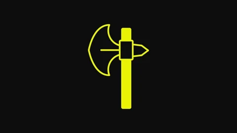 Yellow Medieval axe icon isolated on black background. Battle axe, executioner 스톡 동영상 233098513