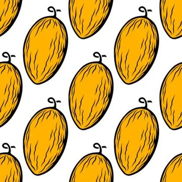 Yellow melon fruit seamless pattern Illustrazione stock