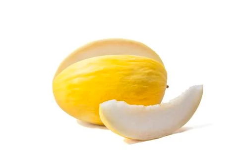 Yellow melon with a slice cut Stock Photos
