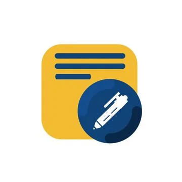 Yellow memo and pen button icon and logo vector Stock Illustration