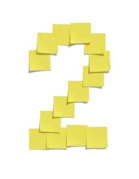 Yellow memo notes illustrating TWO and including clipping path Stock Photos