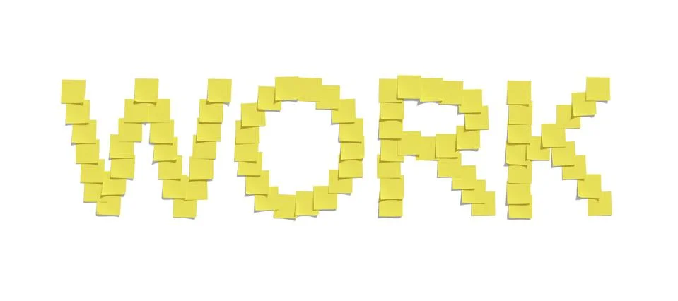 Yellow memo notes illustrating WORK and including clipping path イラスト素材