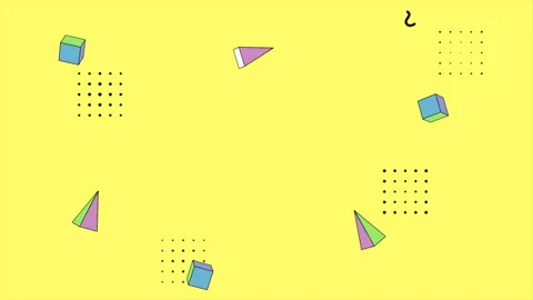 Yellow memphis pattern with triangles and cubes Video stock 171302599