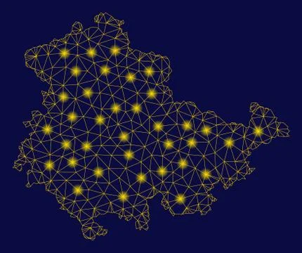 Yellow Mesh Carcass Thuringia Land Map with Flash Spots Illustrazione stock