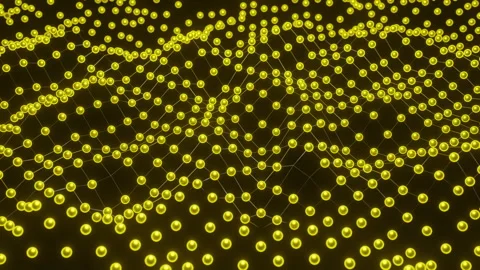Yellow Mesh With Glowing Nodes Rotating Technology Futuristic Abstract Stock Footage 240742723