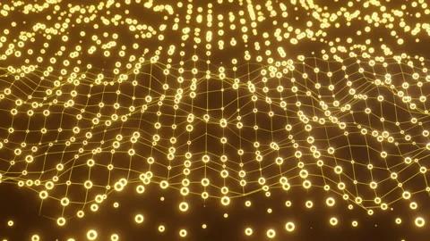 Yellow Mesh With Glowing Nodes Technology Futuristic Abstract Background 3d Stock Footage 240739485