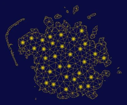 Yellow Mesh Wire Frame Micronesia Island Map with Flash Spots Stock Illustration