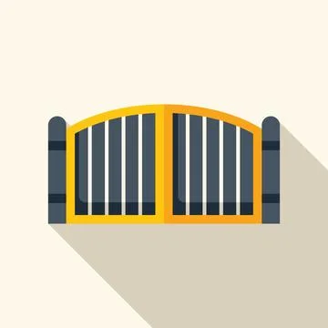 Yellow metal gate separating public and private property with long shadow 스톡 일러스트